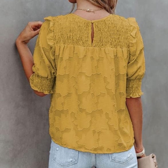 Bundle of 2 Dokotoo Blouses Women's Half Sleeve Lace Textured Flowy White Yellow - Picture 6 of 10